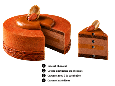 Entremets fondant cacahuètes caramel chocolat