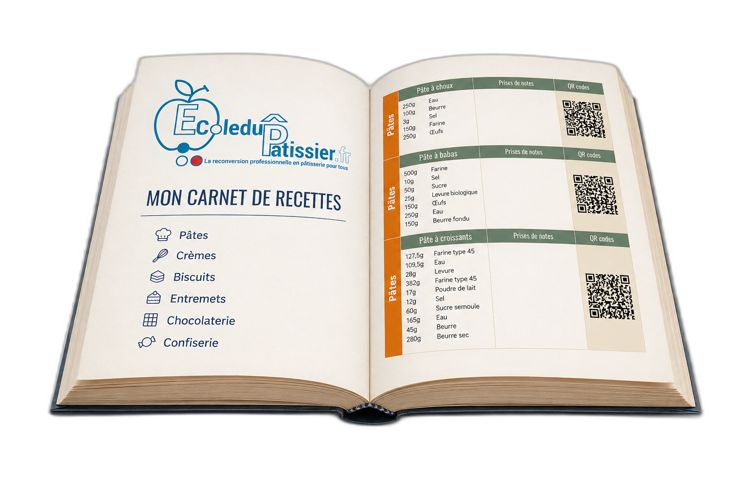 Carnet de recettes ecoledupatissier